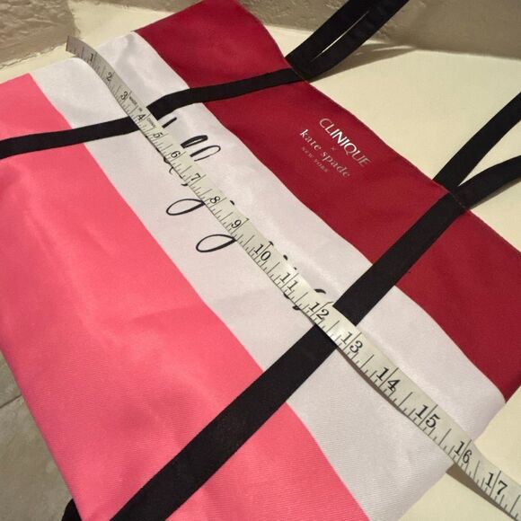 Clinique x Kate Spade Hello Gorgeous Tote Bag Pink Red Colorblock Stripe - Picture 6 of 8